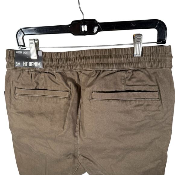 Hot Topic NWT Men's Small HT Denim Brown Jogger Shorts Drawstring Raw Hem - Picture 9 of 11